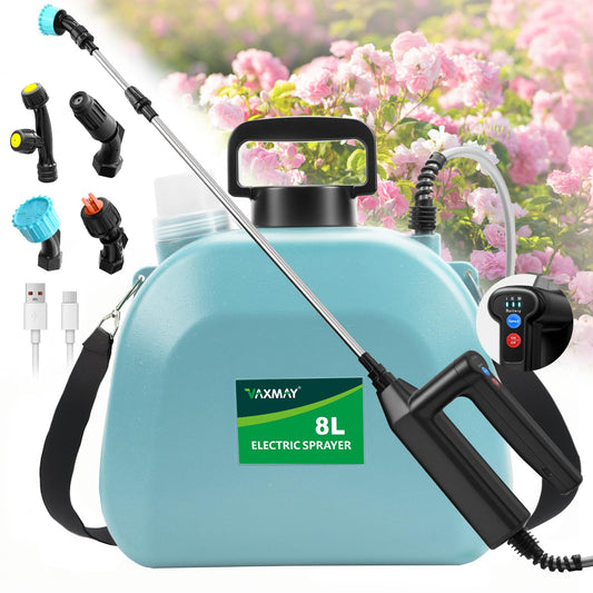 Battery Powered Sprayer 2 Gallon, 2026 Upgrade Electric Sprayer with 3 Adjustable Speed, Battery Indicator, 4 Mist Nozzles, Rechargeable Retractable Wand with Adjustable Shoulder Strap for Lawn Garden