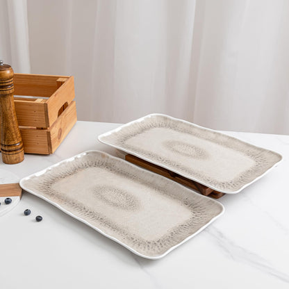 ZAROCRUS Vintage Melamine Serving Platters, Set of 2, 17'' x 10'' 100% Melamine And BPA Free Farmhouse Large Serving Trays. Warm Gray