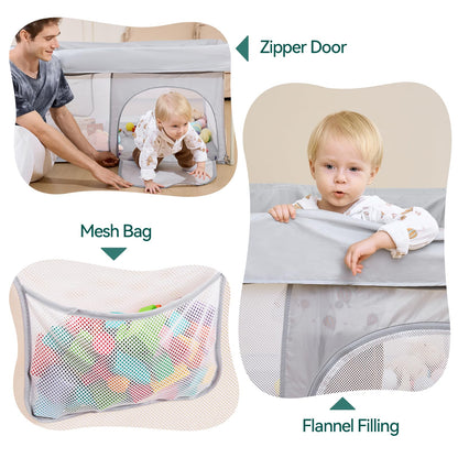 Babelio Foldable Baby Playpen with Mat, 46" × 46" Portable Playard for Babies and Toddlers, Parents' Picks Awards Winner, Indoor & Outdoor Kids Safety Play Pen Area, Travel Fence, Grey