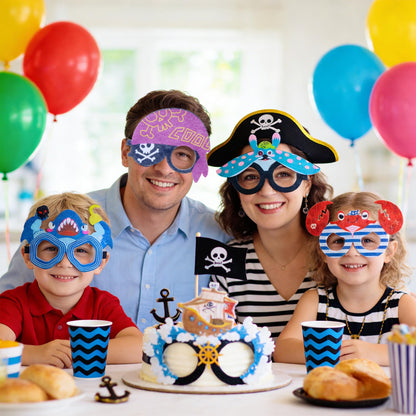 Winrayk 12 Pack Reusable Pirate Felt Glasses Bulk, Pirate Party Decorations & Party Favors, Kids Adults Summer Beach Birthday Holiday Daily Eyeglasses Photo Booth Props Halloween Cosplay Accessories