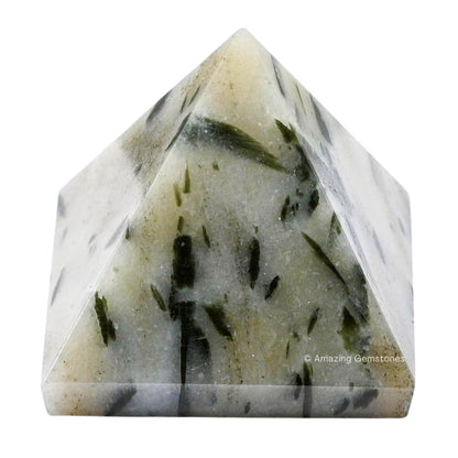 Amazing Gemstone Green Tourmaline in Quartz Pyramid Crystal Healing Stones - 2" Great Pyramid Figurine of Natural Stone Pyramid for Meditation, Reiki, Chakra Balancing and Crystal Pyramids Grid
