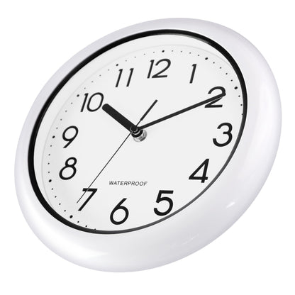 Caysie 10 Inch Sealed Indoor Outdoor Clock Waterproof, Silent Battery Operated Weatherproof Wall Clocks for Pool Patio Outside Home (White)