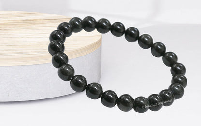 Amazing Gemstone Crystal Bracelet for Women Men's Gifts - Protection Healing Crystal Bracelet - 8mm Gemstone Beaded Stretchable Bracelet Pulseras Para Hombres Mujer Stocking Stuffers Mothers Day Gift (Silver Sheen Obsidian)