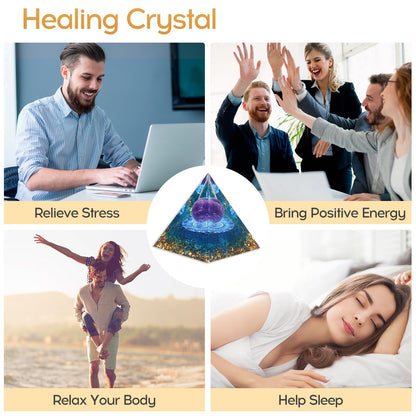 Hopeseed Orgone Pyramid for Positive Energy, Orgonite Natural Amethyst&Aquamarine Healing Crystals Pyramid for Reduce Stress Chakra Reiki Healing Meditation Cleanses the Mind and Boosts Confidence