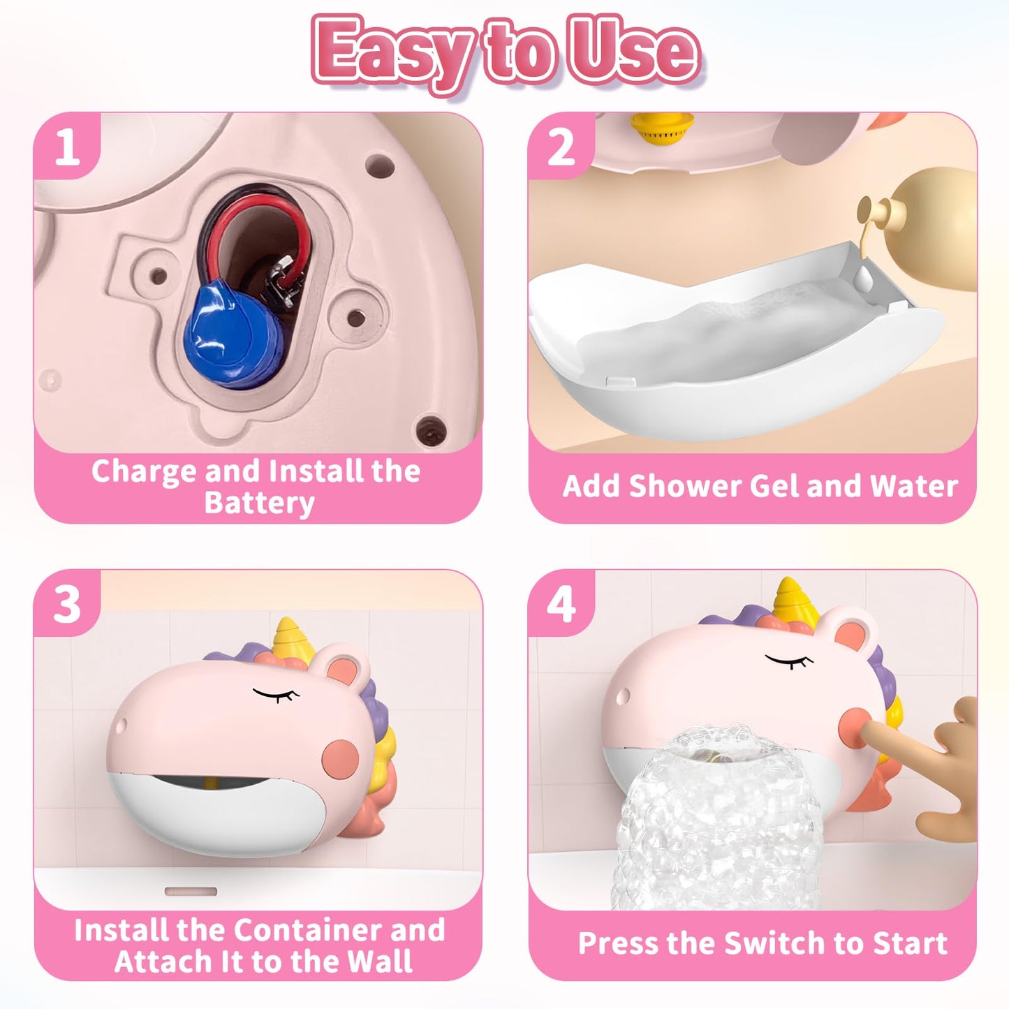 Infowush Baby Bath Toys, Unicorn Bath Bubble Machine Toddler Bath Toys for Kids Ages 1-3 4-8, Interactive Bathtub Shower Water Toys Bubble Maker with Music Christmas Birthday Gifts for Boys Girls