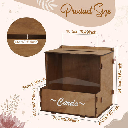 OurWarm Wooden Wedding Card Box with Flower Trough, Brown Gift Card Box for Wedding with Acrylic Board, Wedding Card Boxes for Reception Rustic Wedding Decor for Graduation Baby Showers Birthday Party
