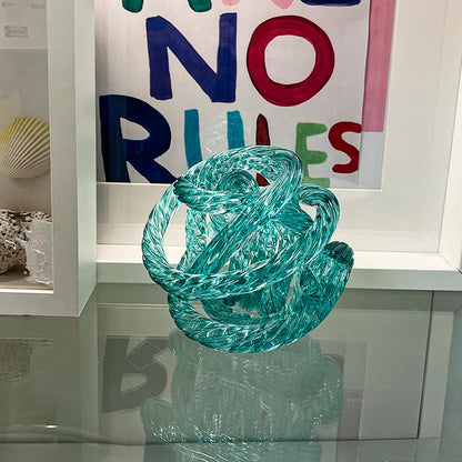 ORRFIDDY Glass Knot Teal Orbit Ball - 5 Inch Hand Blown Infinity Sculpture Decor Glass Orbit Home Decor Table Decoration Interio Art