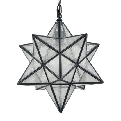 Modern Moravian Star Pendant Light Seeded Large Glass Hanging Lights with Adjustable Chain, 16'' Diameter Shade Lighting for Kitchen Porch Dining Foyer Bedroom