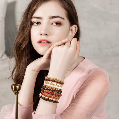 GOOJIDS Surfer Heishi Clay Bead Bracelets for Women Bohemian Stackable Gold Plated Beaded Stretch Bracelets Elastic Layering Friendship Bracelets Set Boho Jewelry
