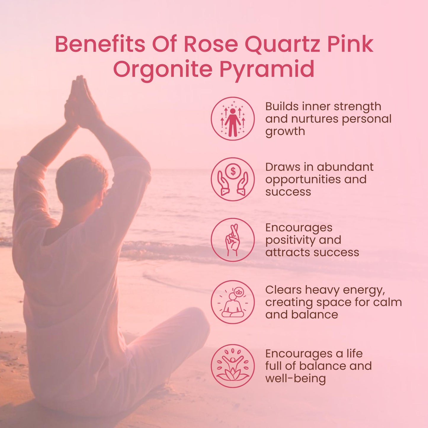 Rose Quartz Orgone Pyramid for Healing Energy – Handcrafted Crystal Pyramid with Copper Coil for Love, Harmony & Meditation – Reiki, Chakra Balancing, Positive Energy Generator Spiritual Gift