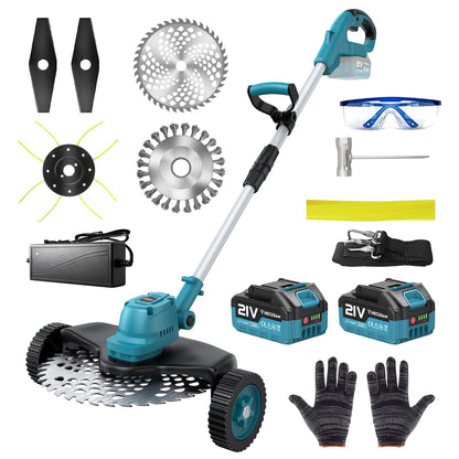 Electric String Trimmer Cordless with Wheel, 1000W Battery Powered Weed Wacker, 2x4.0Ah Batteries, Adjustable Length, 4‑in‑1 Lightweight Grass Trimmer/Brush Cutter/Weed Trimmer/Edger Tool