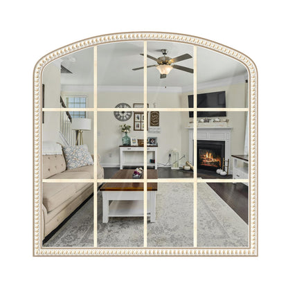 HOITUZYUS 36x36 Inch Wooden Wide Arched Mirrors for Wall with Window Girds, Large Farmhouse Decorative Mirror for Living Room, Entryway, Hallway, Fireplace, Bathroom