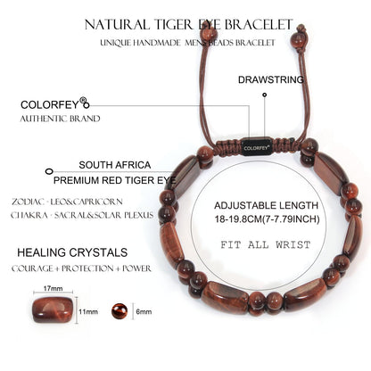 COLORFEY Mens Bracelet Beaded Tiger Eye Bracelets Real Red Tiger Eye Stone Bracelet Unique Gifts for Men Protection Crystal Bracelet, Premium Handmade Beads Bracelets Masculine Jewelry for Him