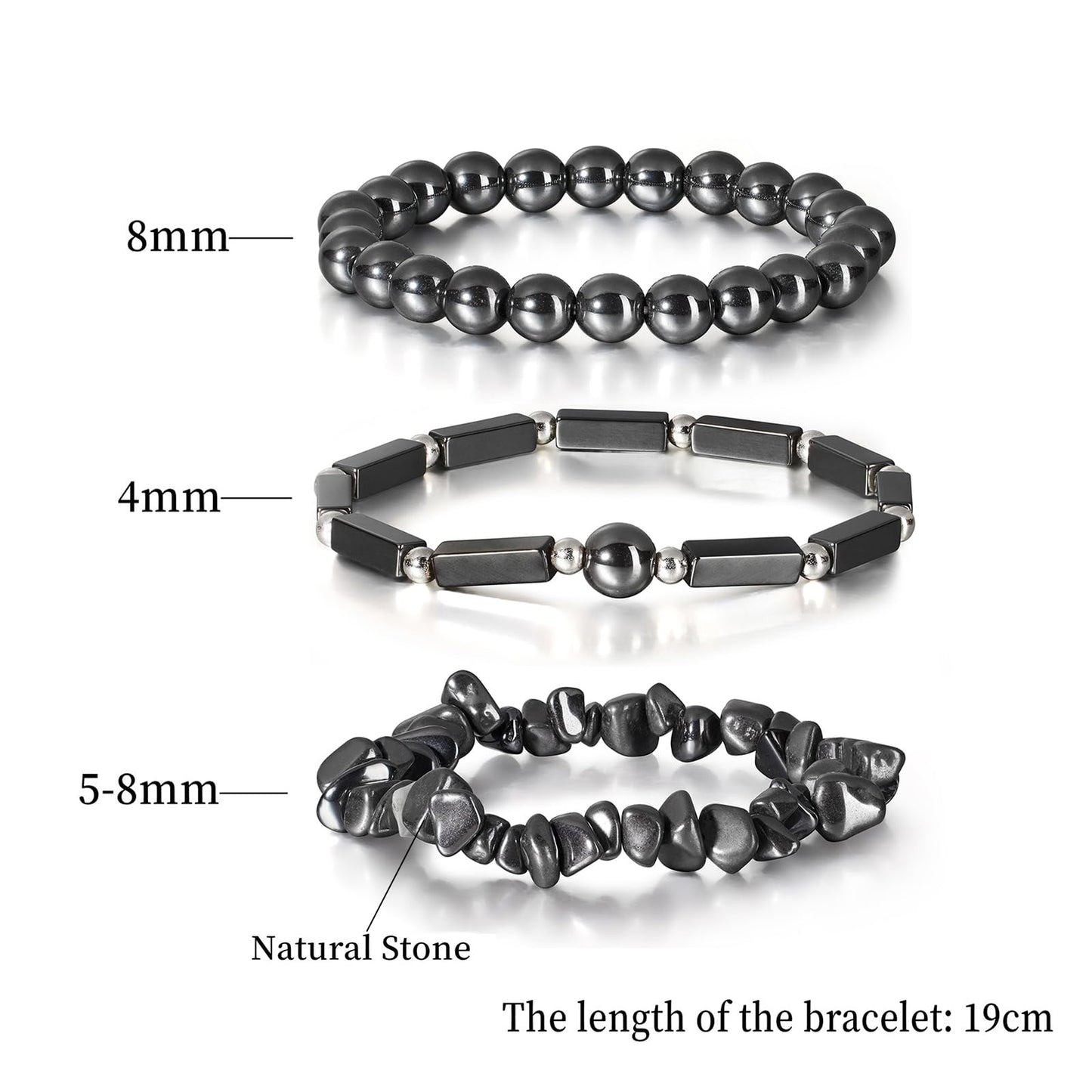 IVY TAILI 3 Pcs Black Hematite Bracelet for Women 8mm Hematite Crystal Bracelet for Women Hematite Jewelry Natural Healing Protection Stone Bracelets Beaded Bracelets Gift for Men Women