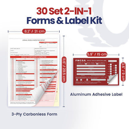 Annual Vehicle Inspection Record Kit – 3-Part NCR Forms (30 Sets) + High-Visibility Adhesive Labels (30) – for Trucks & Fleet Recordkeeping | Supports 49 CFR §396.17