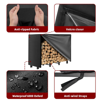 DNKMOR 4FT Firewood Rack with Waterproof Cover,Heavy Duty Firewood Storage Log Holider for Outdoor&Indoor,Fireplace Wood Rack with 600D Oxford Fabric