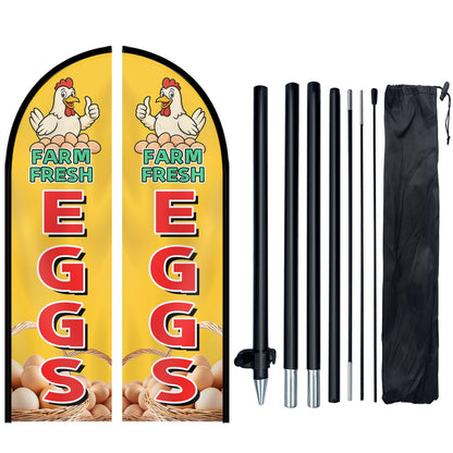 WOANIXY Farm Fresh Eggs Feather Flag With Pole Kit, Double Sided 8FT Durable Polyester Outdoor Advertising Flag, Roadside Sign For Egg Sales, Farm Stand, Farmers Market & Backyard Chicken