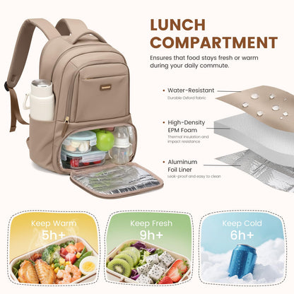GOLF SUPAGS Lunch Backpack 16 Inch Laptop Backpack with Insulated Cooler Lunch Box Food Bag for College Work Camping Picnics (Champagne)