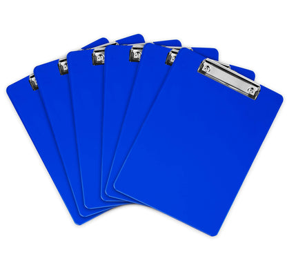 Blue Plastic Clipboard with Low Profile Clip (Pack of 6) - Letter Size Clip Board Blue with Flat Clip, A4 Size Acrylic Clipboard for Boys and Girls | Cute Aesthetic College & Back to School Supplies