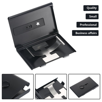 Tatuo 2 Pcs Business Card Holder Thumb Drive Black Gray Stainless Steel Business Name Card Case Portable Slide out Name Holder Wallet Nice Design Pocket for Men and Women