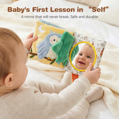 Macabaka Montessori Soft Baby Book - Sensory Book for Babies 0-12 Months with Crinkle Paper, Touch & Feel Textures, Baby Safe Mirror & Teether. Educational Infant Toys for Tummy Time, Newborn