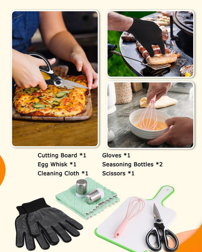 Hozzen 45-Pcs Camping Cooking Utensil Set - Car Camping Essentials Gear for Cooking and Grilling, Portable Camp Kitchen Set, Ideal Gift for RV Tent Camper, Picnics, BBQs, Parties