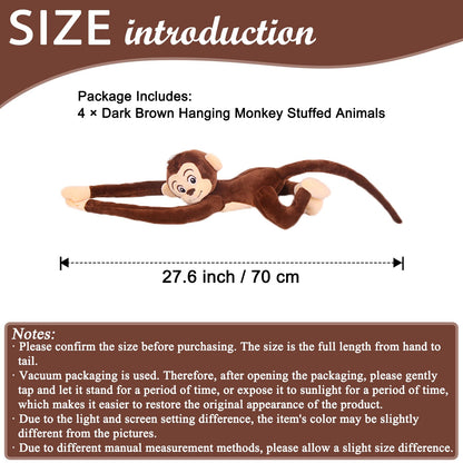 zhidiloveyou 4PCS Hanging Monkey Stuffed Animals Plush Cute Brown Monkey Toy for Kids, 27.6"