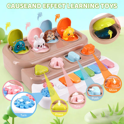 LESSETI Pop Up Music Toy with Piano Keyboard - Interactive Cause and Effect Animal Game for 1-3 Year Olds, STEM Learning Educational Baby Toy with Music & Lights for Toddlers 6-12 Months