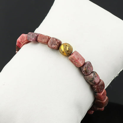 CRYSTALIS Thulite Elastic Stretch Bracelet, Natural Beads, Chakra Healing Jewelry for Men & Women, Adjustable Bracelet, Everyday Wear, Gift Giving Bracelet, 7.25 to 7.50 inch