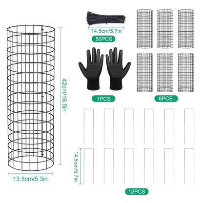 6Pack Tree Trunk Protector, Metal Tree Guards Trunk Protector with Zip Ties & Metal Stakes & Glove, Tree Bark Protector, Tree Protectors from Deer Animals Trimmers 5.3'' Dia x 16.5'' H (6 Pcs)
