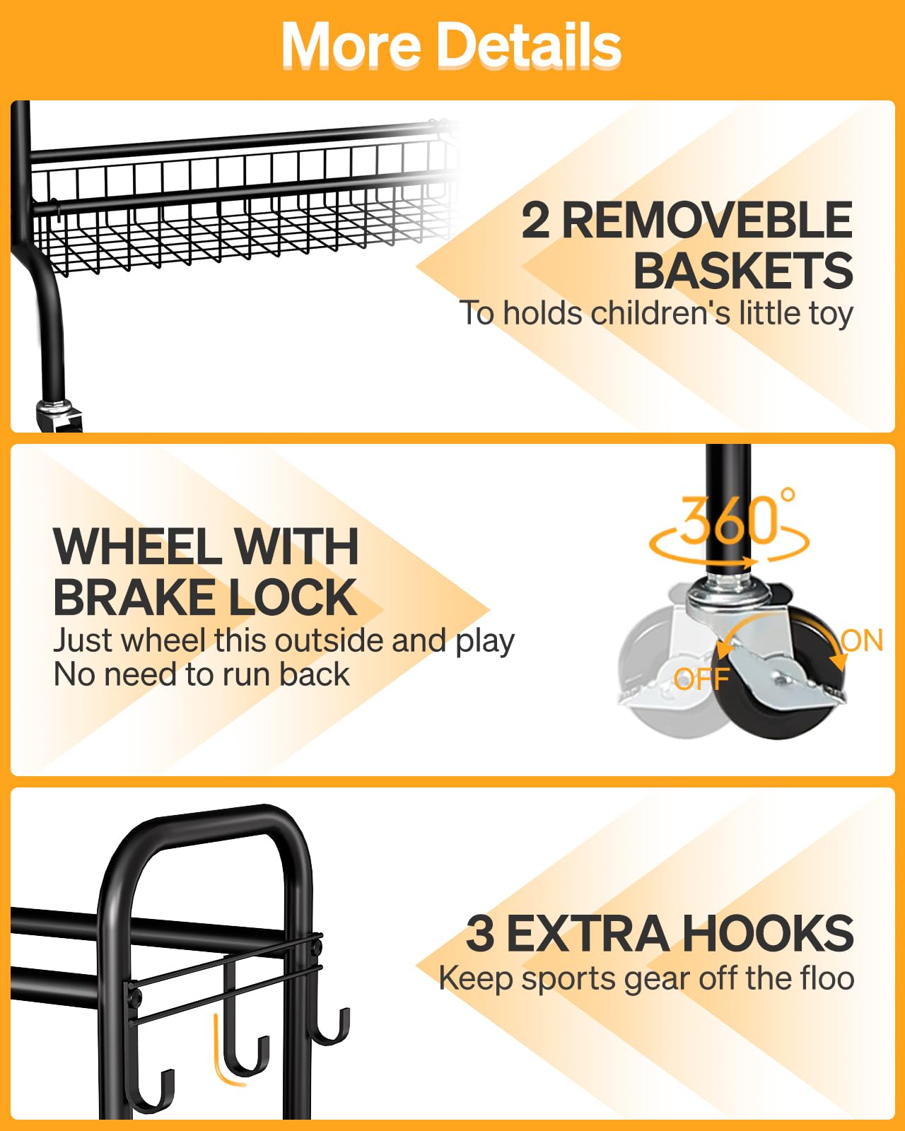 EXTCCT Basketball Rack, Outdoor Rolling Basketball Shooting Training Stand,Sports Equipment Storage with Wheels, Garage Four-Layer Ball Holder with Two Basket for Basketballs Footballs Volleyball