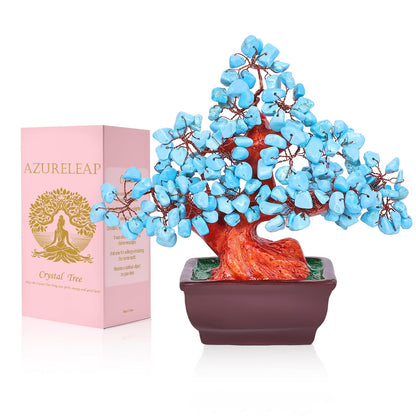 AzureLeap Feng Shui Quartz Crystal Money Tree Bonsai Style Decoration for Luck and Wealth (Blue)
