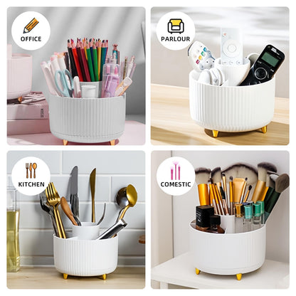 Ovatt White Desk Organizer Set - 15-Piece Office Supplies with 360° Rotating Pen Holder, Stapler, Tape Dispenser & Clips for Home Office