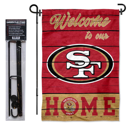 San Francisco 49ers Welcome To Our Home Garden Flag and Flagpole Mount