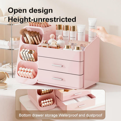 KQJS Makeup Organizer with Drawers,Large Capacity Countertop Organizer for Vanity,Bathroom and Bedroom Desk Cosmetics Organizer,Easy To Storage Skincare,Brushes,Lotions (All Pink)