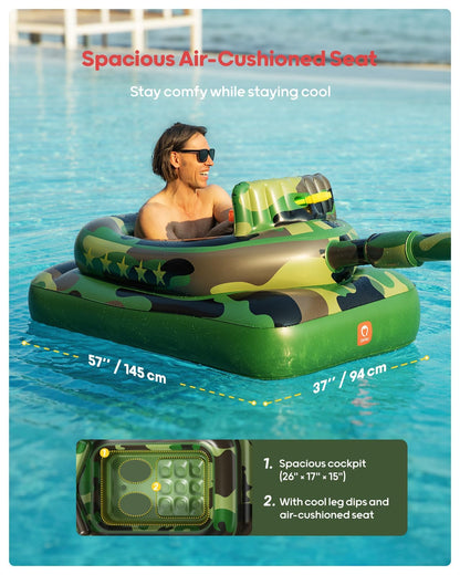 QPAU Inflatable Tank Pool Float for Adults & Kids – Ride-On Camouflage Floaty with Water Cannon, Swim Raft Toy for Boys Girls Ages 6+, Lake Beach Backyard Party Floaties, Green