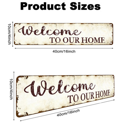 Outdoor Metal Welcome Sign - Welcome to Our Home - 16"x4" Weather-Resistant Front Door Decor - Rustic Porch Sign for Housewarming Gifts, Garden, Farmhouse - Country-Style Durable Metal Wall Art