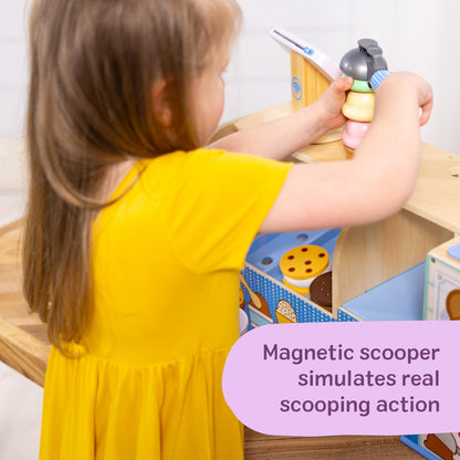 Melissa & Doug Cool Scoops Ice Creamery, Wooden Ice Cream Shop & Counter with Play Food & Play Kitchen Accessories, Preschool Learning Toys for Girls & Boys 3+ - FSC Certified