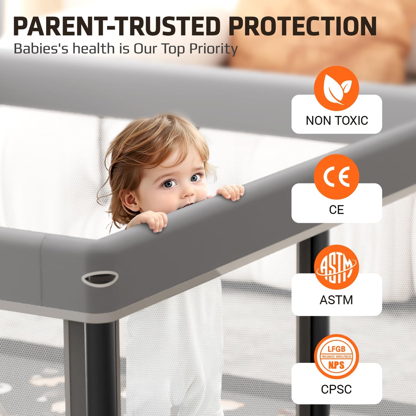 Foldable Baby Playpen with Mat,50"×50" Collapsible Playard for Babies and Toddlers,Indoor&Outdoor Kids Safety Play Pen,Portable Travel Playpen ‌with Travel Pack and 30 Ocean Balls