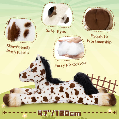 MaoGoLan 47" Giant Horse Stuffed Animal Plush Pillow - Appaloosa Spotted Stuffed Horse Toy for Girl Boy Kid, Ridable Stuffed Pony Spotted Horse Plush for Mother's Day Birthday Gift, Baby Shower Decor