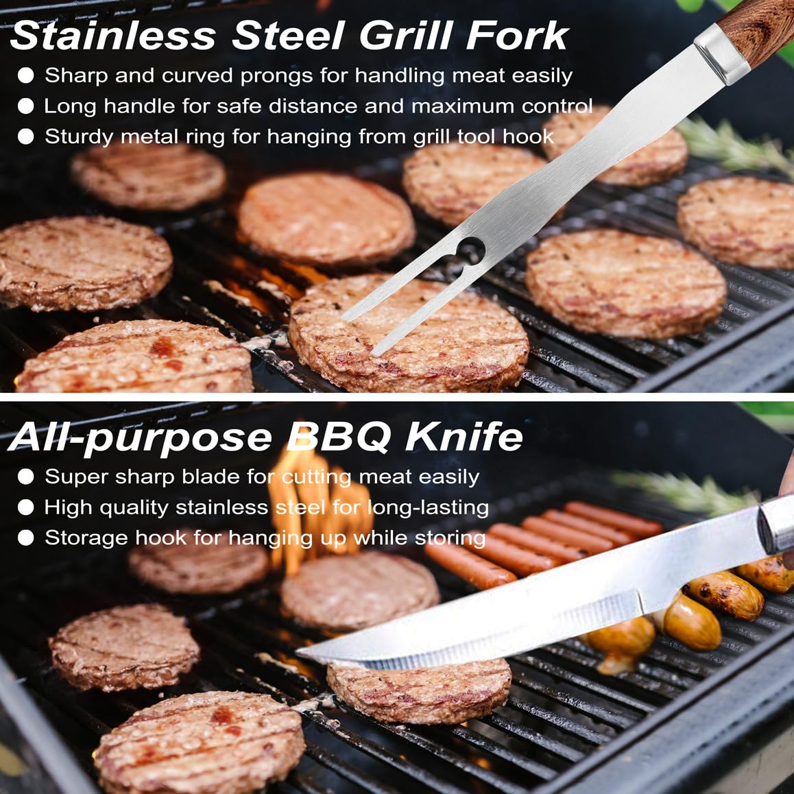 POLIGO 22PCS Heavy Duty BBQ Grill Accessories Set, Non-Slip Grill Tools for Outdoor Grill Set Stainless Steel Grill Utensils Set, Deluxe Grilling Tools Set in Aluminum Case Ideal Gifts for Men Brown