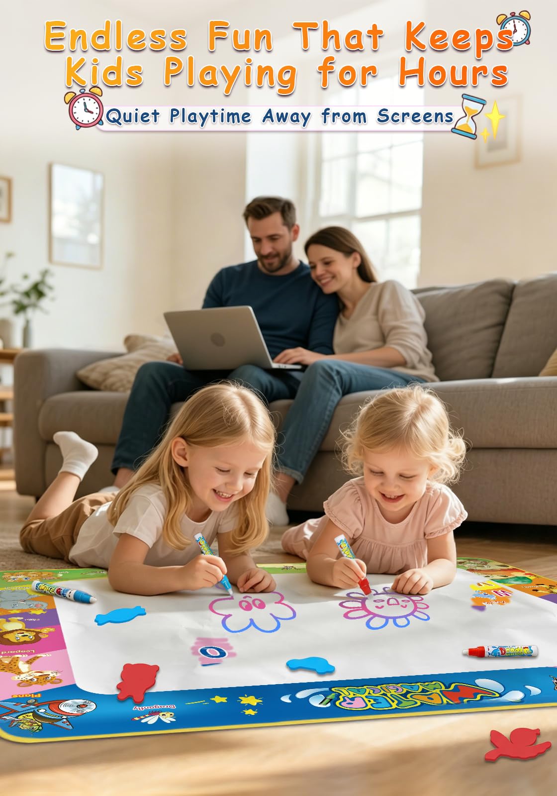 Toddler Toys Water Doodle Mat: 40 X 30 Inch Mess Free Coloring & Drawing Instant Drying Mat - Kids Learning Toys for Girls Age 3-5 Home Educational Activities - Birthday/Christmas Gifts for Girls Boys