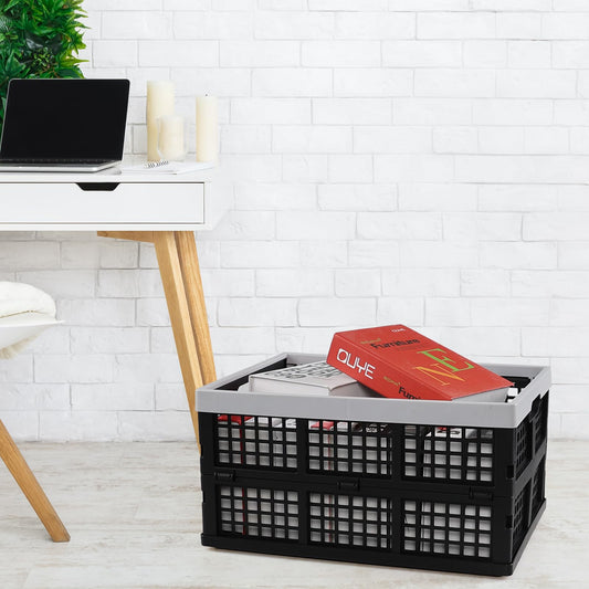 Afromy 3 Packs 30L Plastic Rectangular Collapsible Basket, Folding Crates Storage, Utility Folding Milk Crates