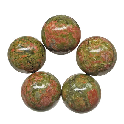 Fekuar 5 Pcs Unakite Crystal Sphere Ball Set, Polished Healing Energy Mineral Gemstone Balls for Reiki Chakra Decoration Fengshui 20mm
