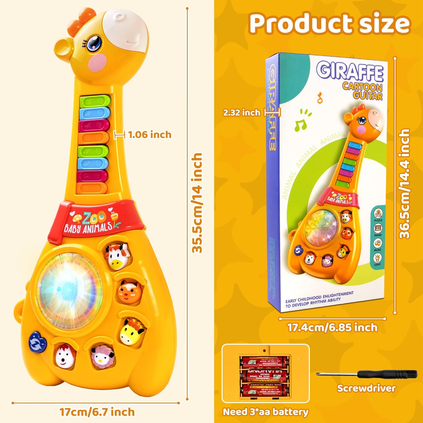 Marstone Toys for 1 2 Year Old Boy and Girl Birthday Gift: Baby Musical Guitar Piano Toys 12-18 Month with Animal Sound and Light, 1st First Learning Educational Gift for Toddlers