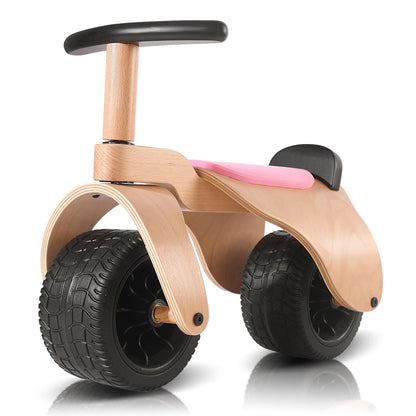 KRIDDO Wooden Baby Balance Bike 1 Year Old, Wide Wheels for Stable and Smooth Ride, Boy Girl First Balance Bike Gift for 12 Month to 3 Year, Non-Sharp Parts, Soft Seat, Pink