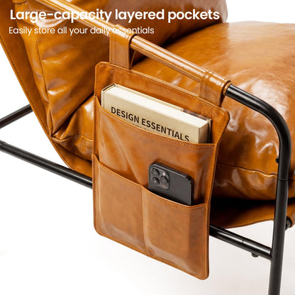 HavBeat Modern Bright Orange Oversized Faux Leather Recliner Armchair, Comfy Accent Chair with Sturdy Metal Frame Armrest Bag, Indoor Outdoor Couch Sofa Chair for Living Room Bedroom Patio Lounge