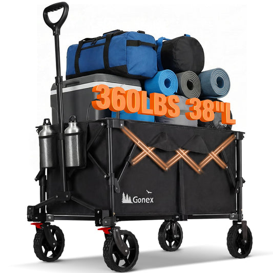 Gonex 38''L Collapsible Foldable Wagon Cart with 360lbs Weight Capacity,220L Folding Utility Garden Cart with Detachable Wheels for Grocery Sports Shopping Camping - Black