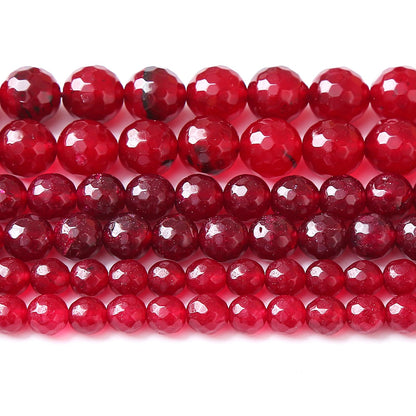 36pcs 10mm Faceted Red Jade Gemstone Beads Natural Stone Round Loose Spacer Beads for Jewelry Making DIY Bracelet Necklace 1 Strand 15inch