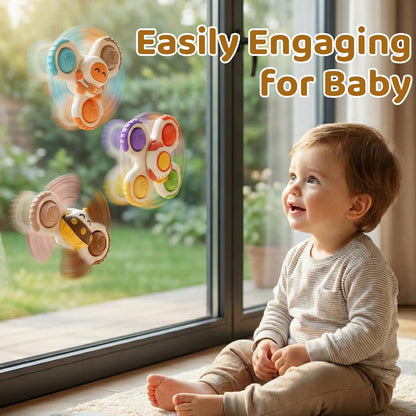 ALASOU 3PCS Pop Suction Cup Spinner Sensory Airplane Travel Toys for 1 Year Old Boy Girl Infant Toddlers|Novelty Spinning Tops 12 18 Months|1 2 Year Old Boy Birthday Gift|Baby Bath Toy Kids Ages 1-3